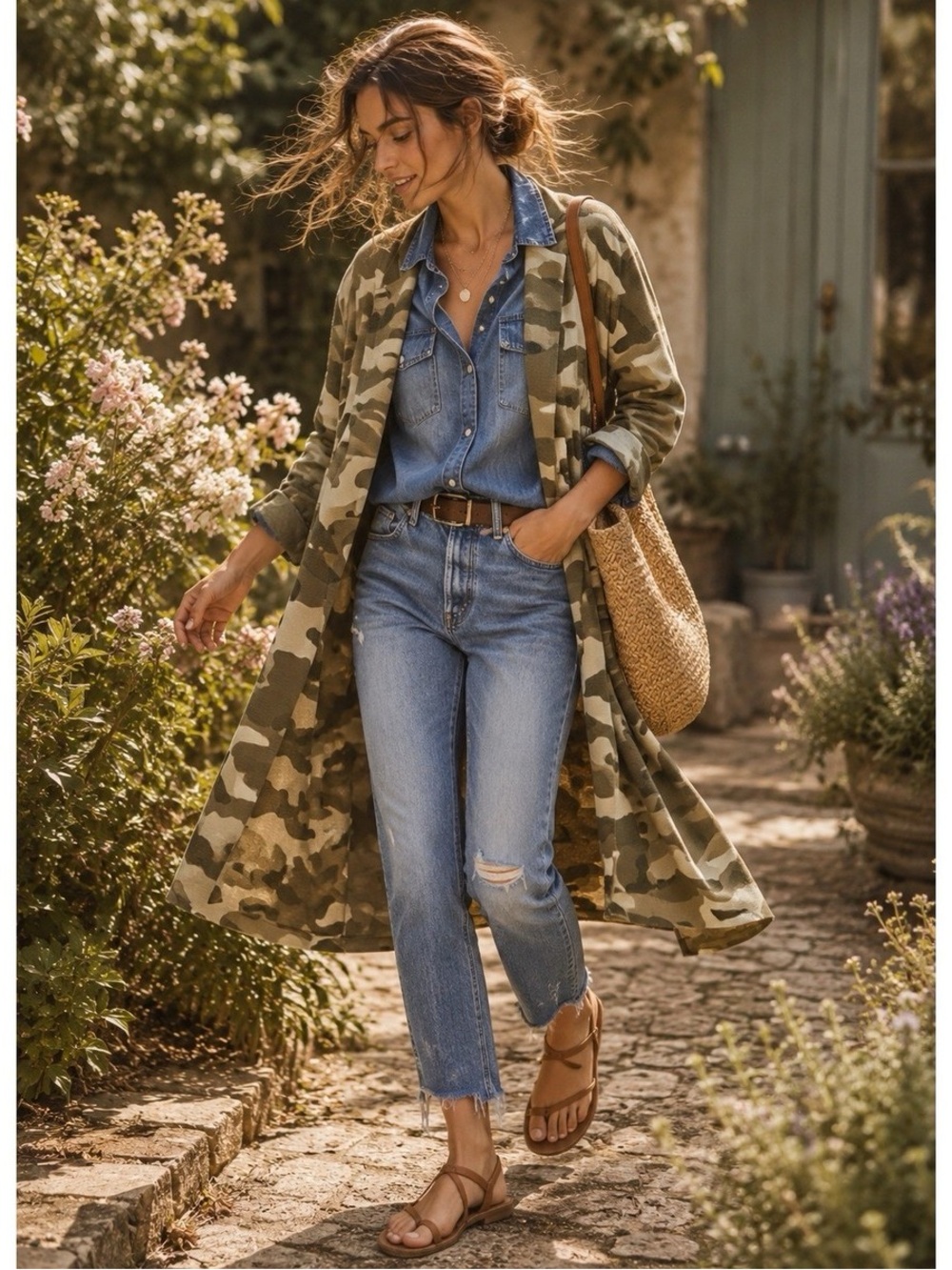 Maeve Kieran Camo Knit Duster Cardigan Women Small Longline Sweater Anhroologie